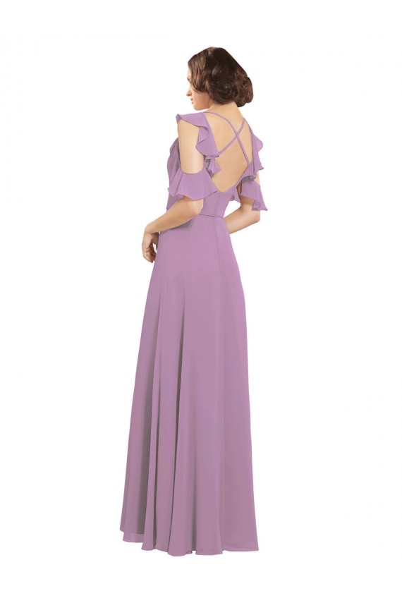 Soft Chiffon High Neck Cold Shoulder Open Back Long Bridesmaid Dresses Kent