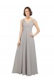 Soft Chiffon V-Neck Sleeveless V-Back Oyster Silver Long Bridesmaid Dress Kent