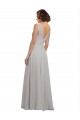Soft Chiffon V-Neck Sleeveless V-Back Oyster Silver Long Bridesmaid Dress Kent