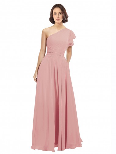 Chiffon One Shoulder Sleeveless Long Bridesmaid Evening Dress Kent
