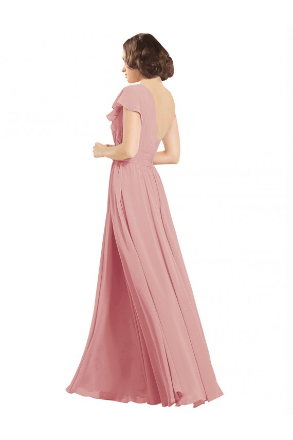 Chiffon One Shoulder Sleeveless Long Bridesmaid Evening Dress Kent