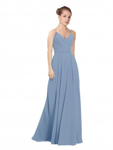 Soft Chiffon V-Neck Sleeveless V-Back Dusty Blue Long Evening Dress / Bridesmaid Dress Kent