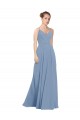 Soft Chiffon V-Neck Sleeveless V-Back Dusty Blue Long Evening Dress / Bridesmaid Dress Kent