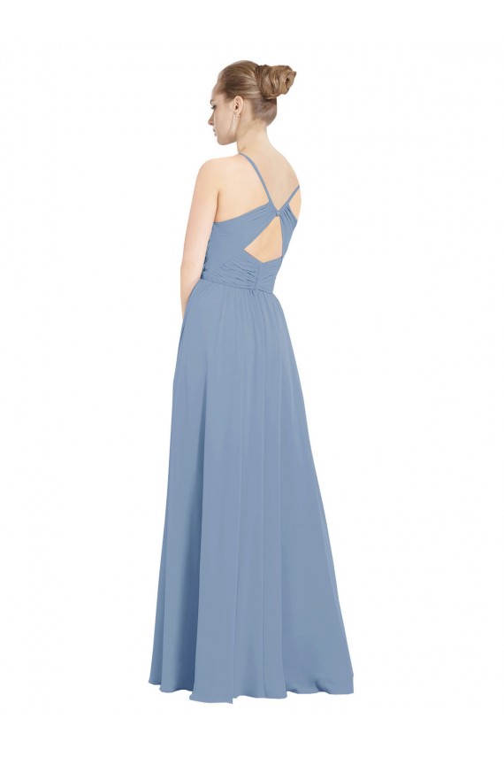 Soft Chiffon V-Neck Sleeveless V-Back Dusty Blue Long Evening Dress / Bridesmaid Dress Kent