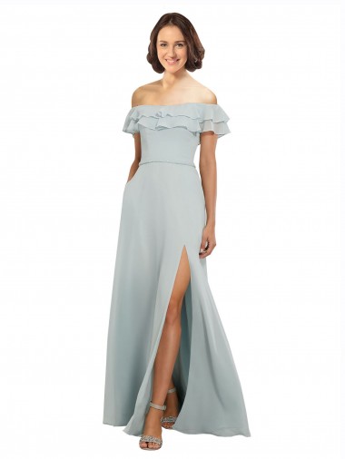 Soft Chiffon Off the Shoulder Sleeveless Keyhole Back Long Bridesmaid Dress Kent