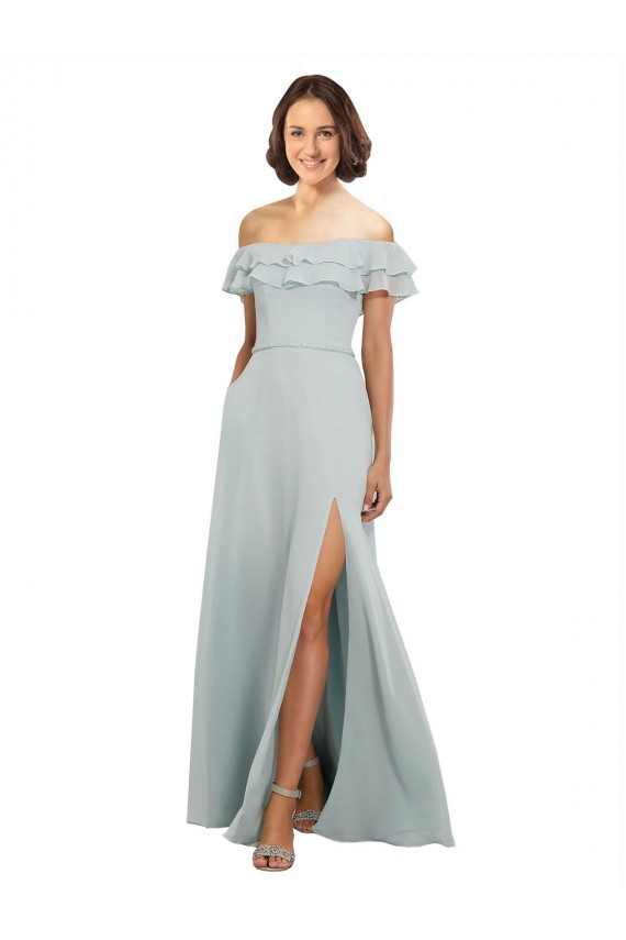 Soft Chiffon Off the Shoulder Sleeveless Keyhole Back Long Bridesmaid Dress Kent