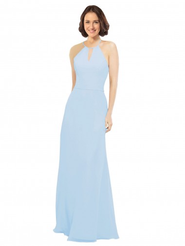 Soft Chiffon Halter Neck Sleeveless Long Wedding Party Dress Kent