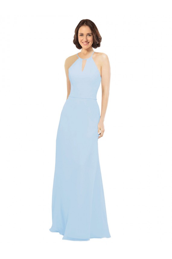 Soft Chiffon Halter Neck Sleeveless Long Wedding Party Dress Kent