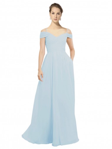 Soft Chiffon Off the Shoulder Sleeveless Sea Glass Long Evening Dress / Bridesmaid Dress Kent