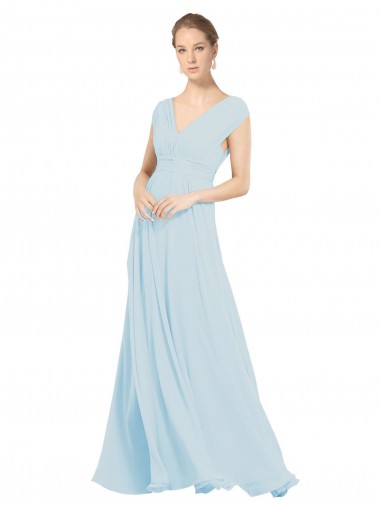 Soft Chiffon V-Neck Sleeveless Sea Glass Long Bridesmaid Dress Kent