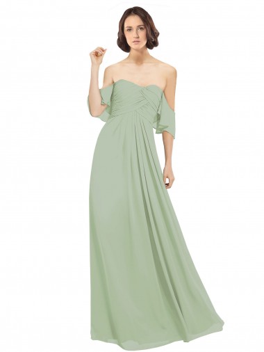 Soft Chiffon Off the Shoulder Cold Shoulder Long Bridesmaid Dress Kent