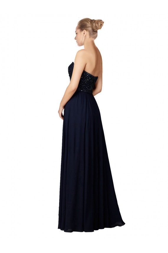 Soft Chiffon Sweetheart Sleeveless Dark Navy Long Bridesmaid Dress / Formal Dress Kent