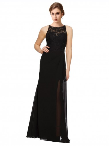 Soft Chiffon & Lace High Neck Sleeveless Long Bridesmaid Dress Kent