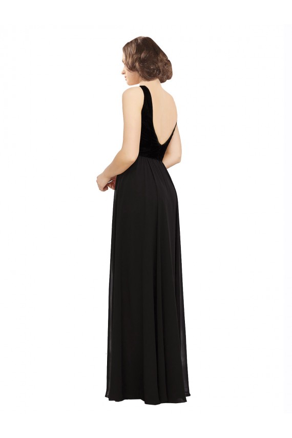 Soft Chiffon & Velvet V-Neck Sleeveless V-Back Long Prom Dress / Bridesmaid Dress Kent