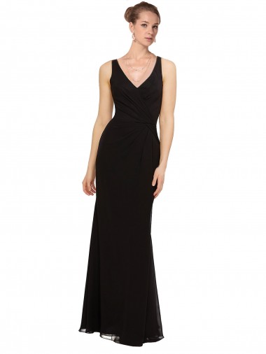 Soft Chiffon V-Neck Sleeveless Black Long Bridesmaid Gown Kent