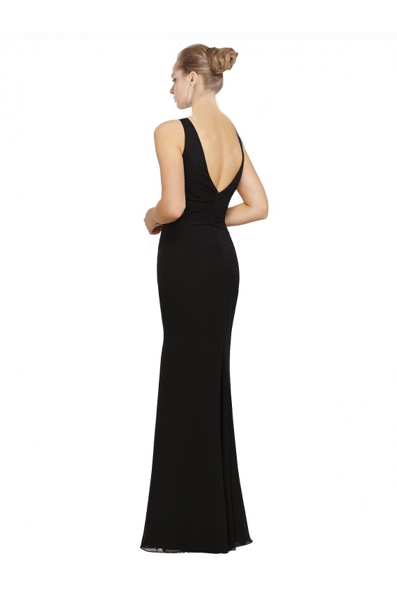 Soft Chiffon V-Neck Sleeveless Black Long Bridesmaid Gown Kent