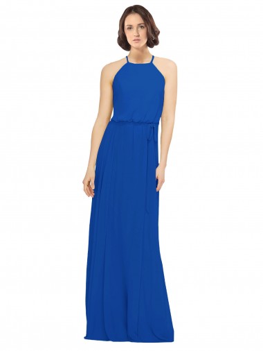 Soft Chiffon Jewel Neck Sleeveless Long Bridal Party Dress Kent