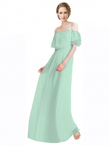Soft Chiffon Off the Shoulder Sleeveless Mint Green Long Bridesmaid Dress Kent
