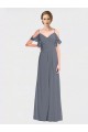 Soft Chiffon Off the Shoulder Flutter Sleeves V-Back Long Bridesmaid Dress Kent