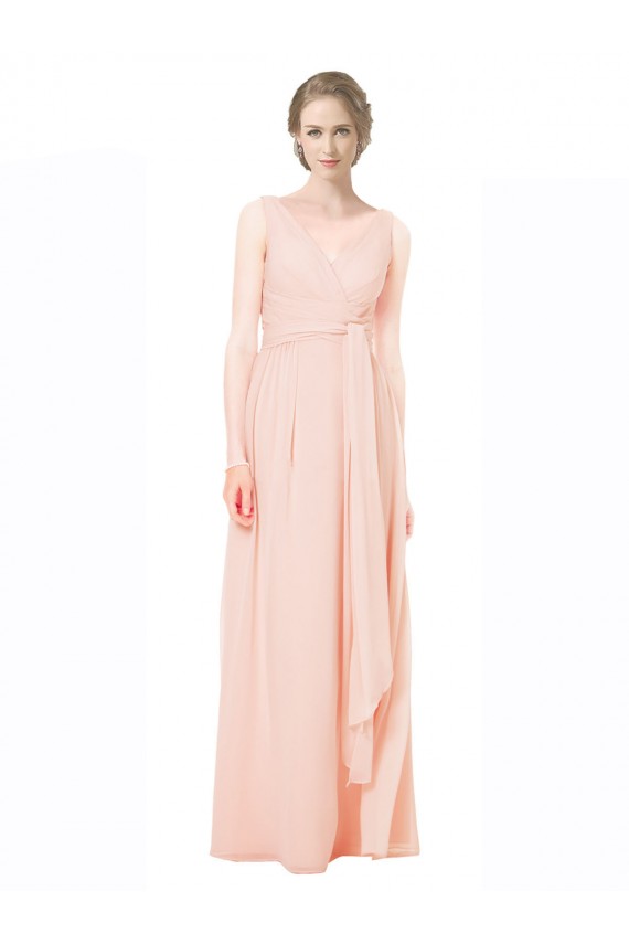 Chiffon V-Neck Sleeveless V-Back Long Wedding Party Dress Kent