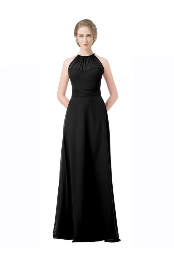 Chiffon Halter Neck Sleeveless Black Long Formal Dress / Bridesmaid Dress Kent