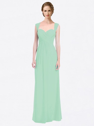 Soft Chiffon Sweetheart Cap Sleeves V-Back Long Bridesmaid Dress Kent