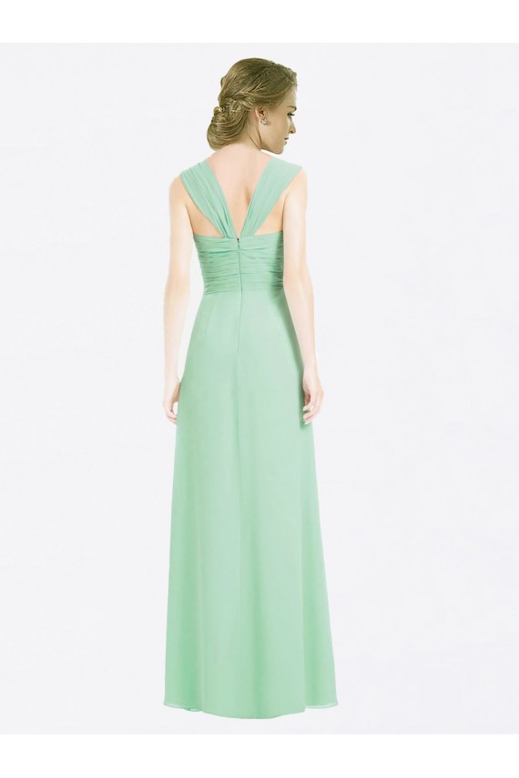 Soft Chiffon Sweetheart Cap Sleeves V-Back Long Bridesmaid Dress Kent