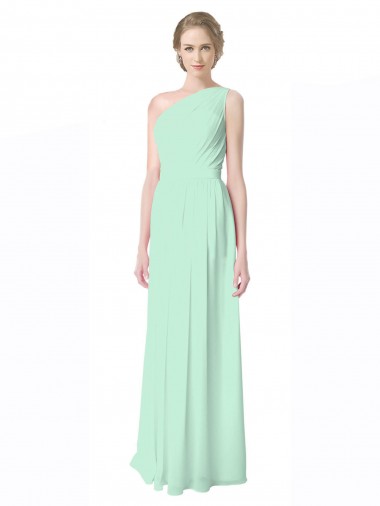 Soft Chiffon One Shoulder Sleeveless Mint Green Long Bridesmaid Dress Kent