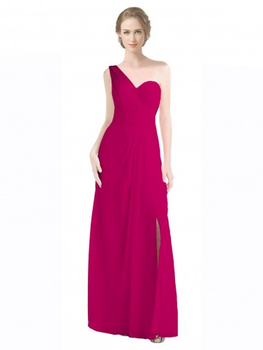 Soft Chiffon One Shoulder Sleeveless Red Long Bridesmaid Dress Kent