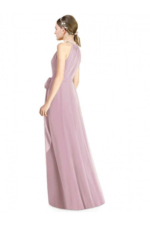Soft Chiffon Halter Neck Sleeveless Primrose Long Bridesmaid Dress Kent