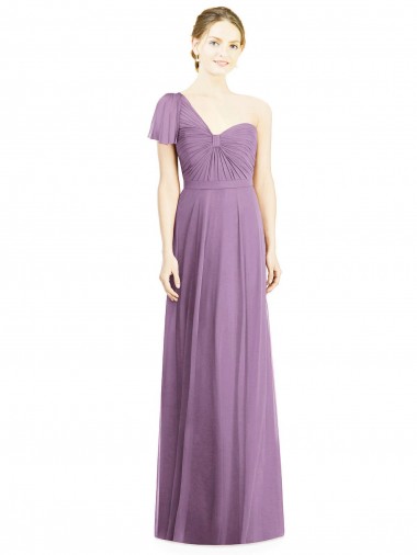 Soft Chiffon One Shoulder Flutter Sleeves Open Back Long Formal Dress / Bridesmaid Dress Kent