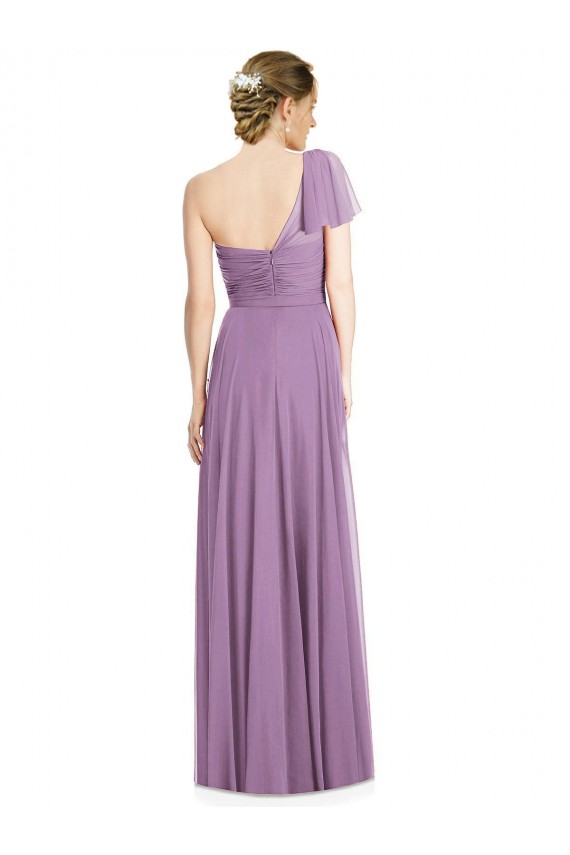 Soft Chiffon One Shoulder Flutter Sleeves Open Back Long Formal Dress / Bridesmaid Dress Kent