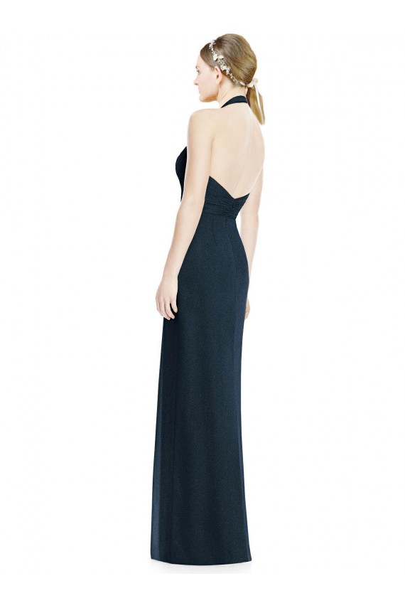 Soft Chiffon Halter Neck Sleeveless Open Back Dark Navy Long Formal Dress / Bridesmaid Dress Kent