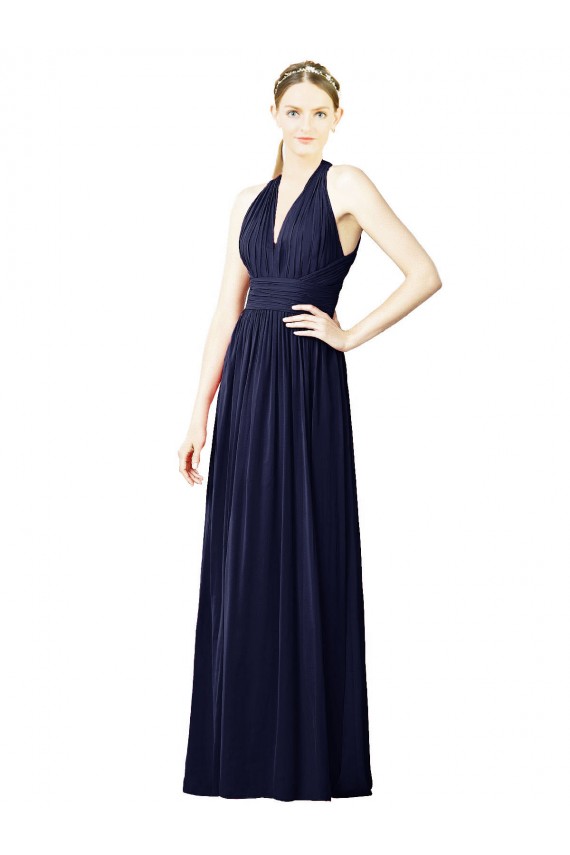 Chiffon Halter Neck Sleeveless Keyhole Back Long Bridesmaid Dresses Kent