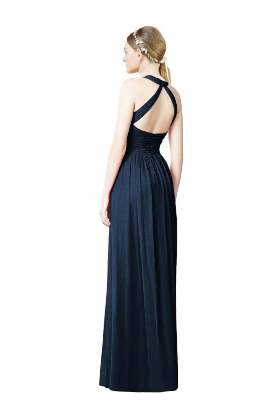 Chiffon Halter Neck Sleeveless Keyhole Back Long Bridesmaid Dresses Kent