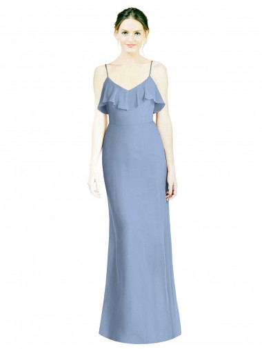 Soft Chiffon Spaghetti Straps Sleeveless Open Back Long Bridesmaid Dresses Kent