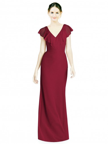 Soft Chiffon V-Neck Sleeveless V-Back Trumpet Long Bridesmaid Dress Kent