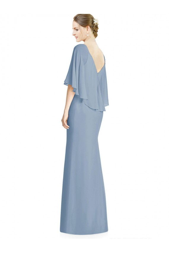 Soft Chiffon V-Neck Sleeveless Dusty Blue Long Bridesmaid Dress Kent