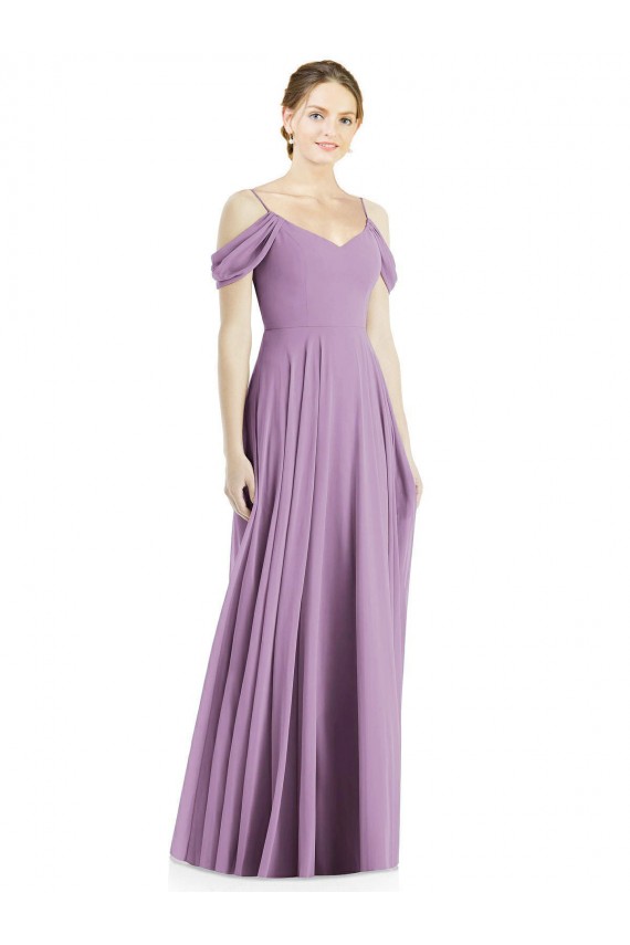 Soft Chiffon Off the Shoulder Sleeveless Low Back Long Semi Formal Evening Dress / Bridesmaid Dress Kent