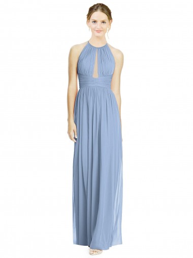 Chiffon Halter Neck Sleeveless Long Wedding Party Dress Kent