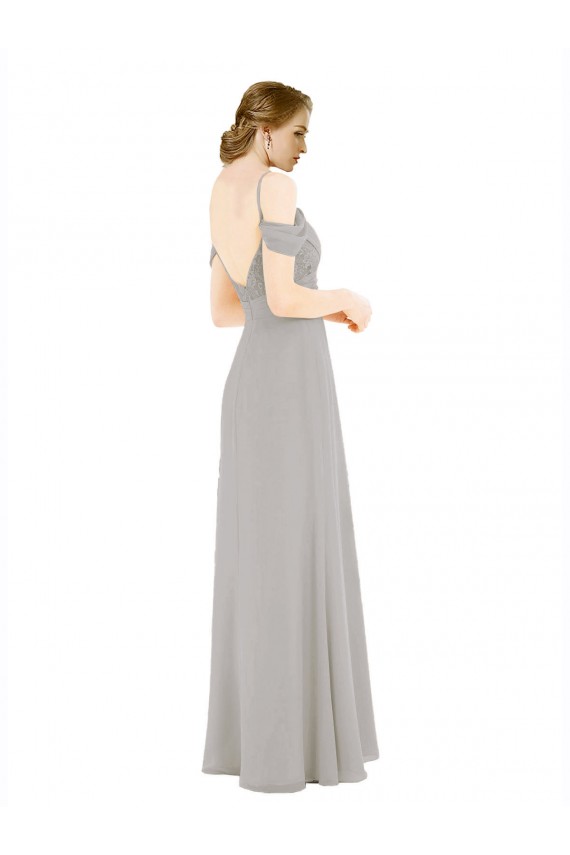 Soft Chiffon & Lace Off the Shoulder Cold Shoulder Low Back Long Bridesmaid Dress Kent