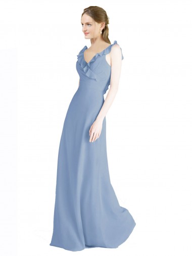 Chiffon V-Neck Sleeveless Open Back Long Floor Length Bridesmaid Dress Kent