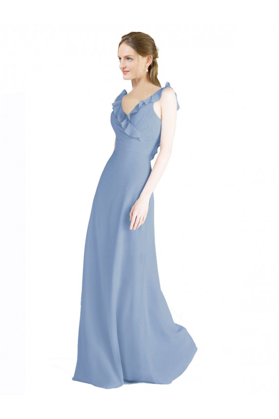 Chiffon V-Neck Sleeveless Open Back Long Floor Length Bridesmaid Dress Kent