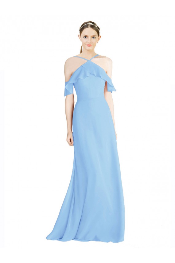 Soft Chiffon Halter Neck Cold Shoulder Low Back Long Formal Dress / Bridesmaid Dress Kent