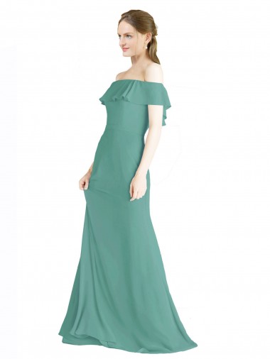 Soft Chiffon Off the Shoulder Sleeveless Icelandic Silver Long Bridal Party Dress Kent