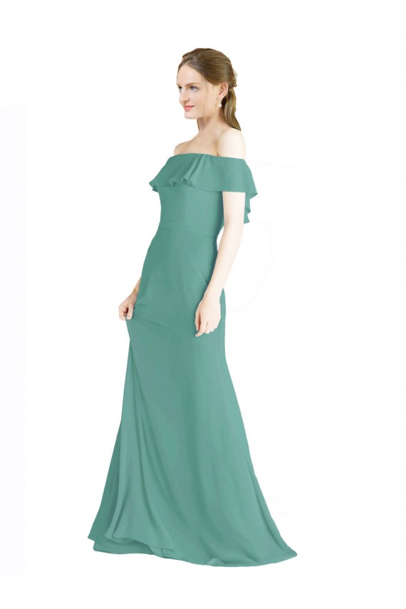 Soft Chiffon Off the Shoulder Sleeveless Icelandic Silver Long Bridal Party Dress Kent