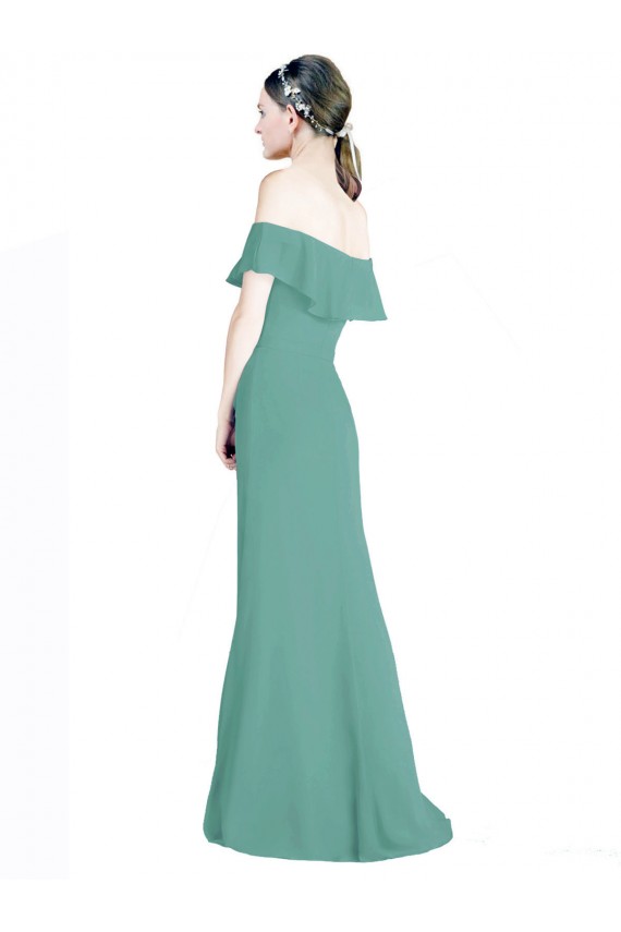 Soft Chiffon Off the Shoulder Sleeveless Icelandic Silver Long Bridal Party Dress Kent