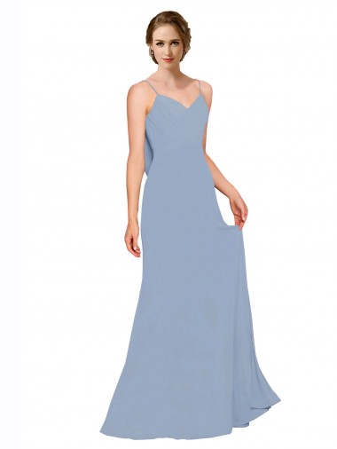 Chiffon Spaghetti Straps Sleeveless Dusty Blue Long Bridesmaid Dress / Evening Dress Kent