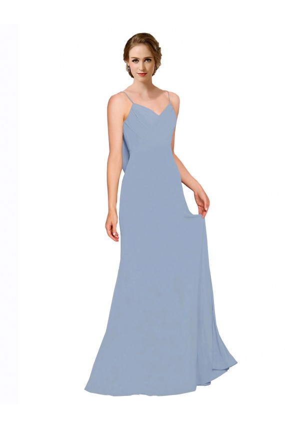 Chiffon Spaghetti Straps Sleeveless Dusty Blue Long Bridesmaid Dress / Evening Dress Kent
