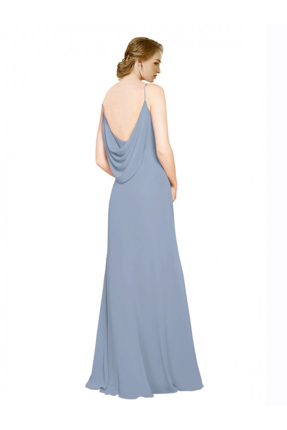 Chiffon Spaghetti Straps Sleeveless Dusty Blue Long Bridesmaid Dress / Evening Dress Kent